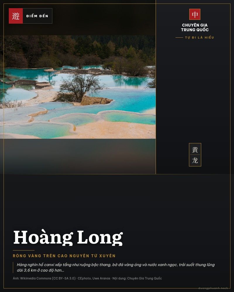 Bậc thang canxi vàng và hồ xanh ngọc ở Hoàng Long, Tứ Xuyên