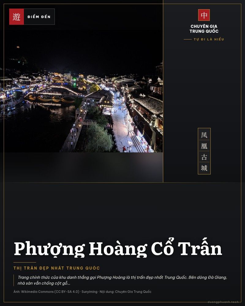 Phượng Hoàng Cổ Trấn về đêm, đèn vàng rực hai bờ sông Đà Giang