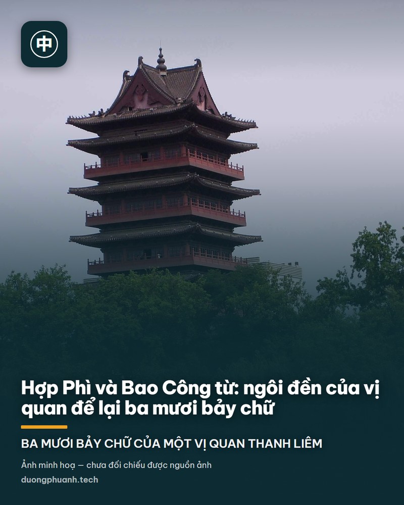 Cổng Bao Công từ ở Hợp Phì: cổng gỗ sơn đen với tấm biển vàng đề bốn chữ lớn, hai bên là hai tấm bia đá ghi danh hiệu di tích và xếp hạng, hai trụ đá hình trống đặt trước cửa.
