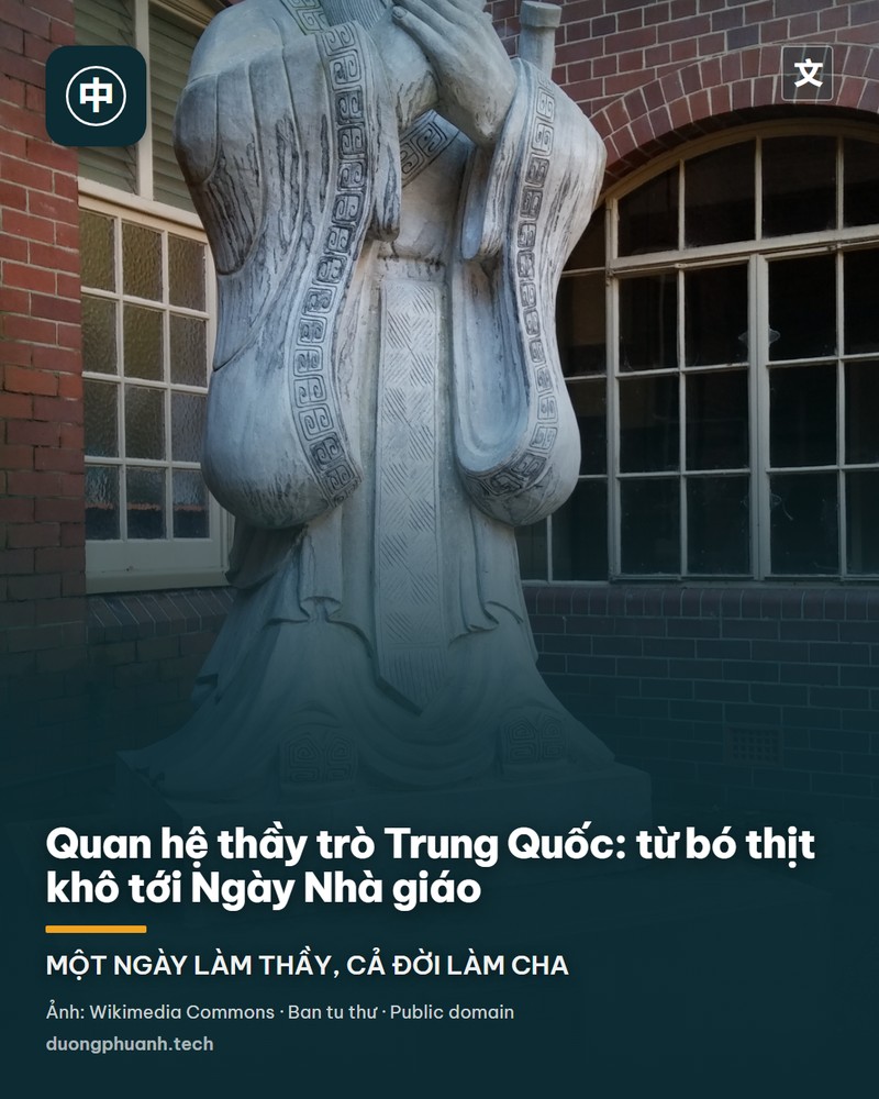 Chân dung Khổng Tử trong khung treo tường: vị thánh nhân râu dài, đội mũ miện, mặc áo choàng sẫm màu; phía trên là bài minh viết bằng chữ Hán, phía dưới khung có một tấm biển nhỏ ghi tên tác phẩm