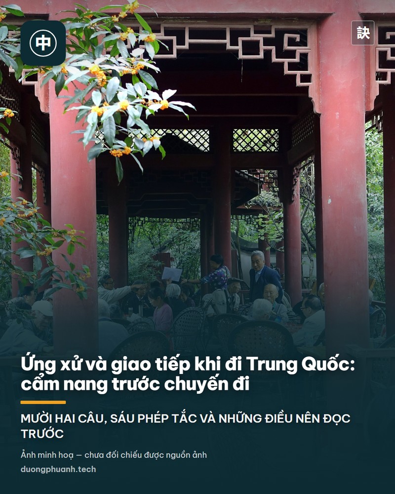 Bộ ấm chén trà Trung Quốc nhìn từ trên xuống: khay gỗ có khe thoát nước, một chén tống bằng gốm trắng vẽ cành hoa, một bình thuỷ tinh trong đựng nước, ba chén nhỏ đựng trà vàng nhạt, bên trái là hũ đựng dụng cụ và một chén trắng úp trên đế