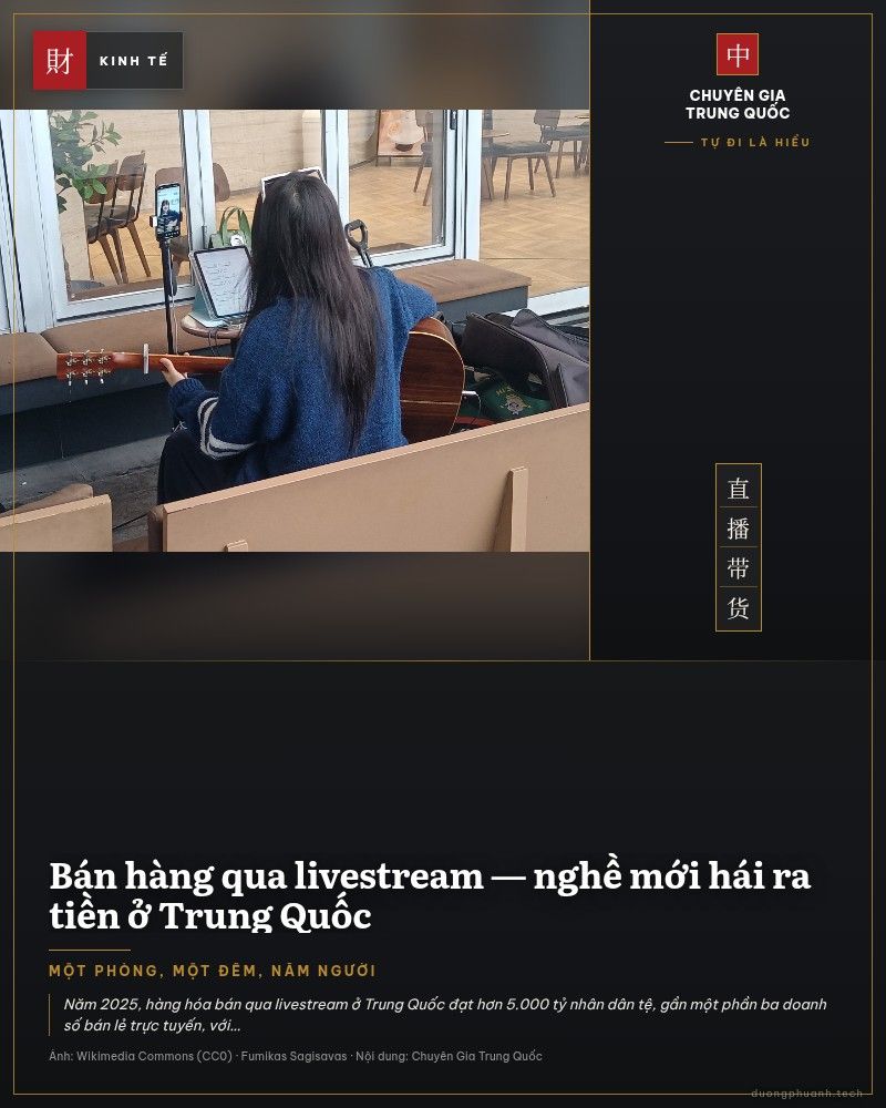 Người phát trực tiếp chơi đàn guitar qua điện thoại gắn giá đỡ ở Trung Quốc