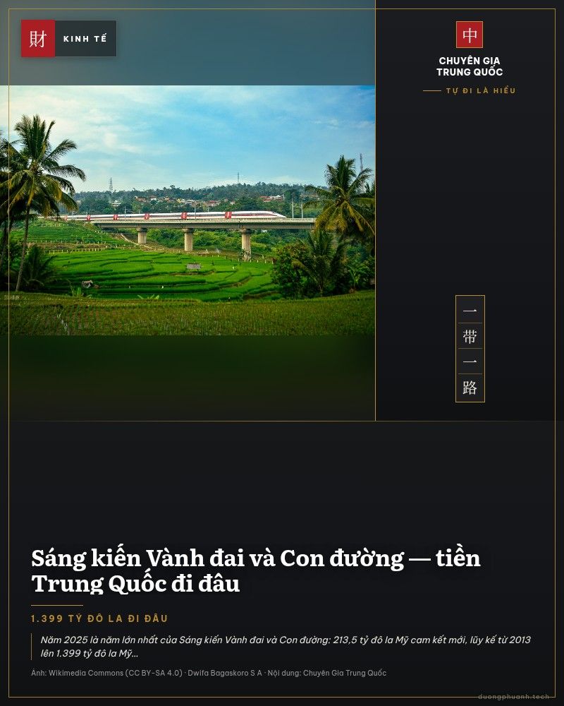 Đoàn tàu cao tốc Whoosh chạy qua cầu trên ruộng bậc thang Indonesia