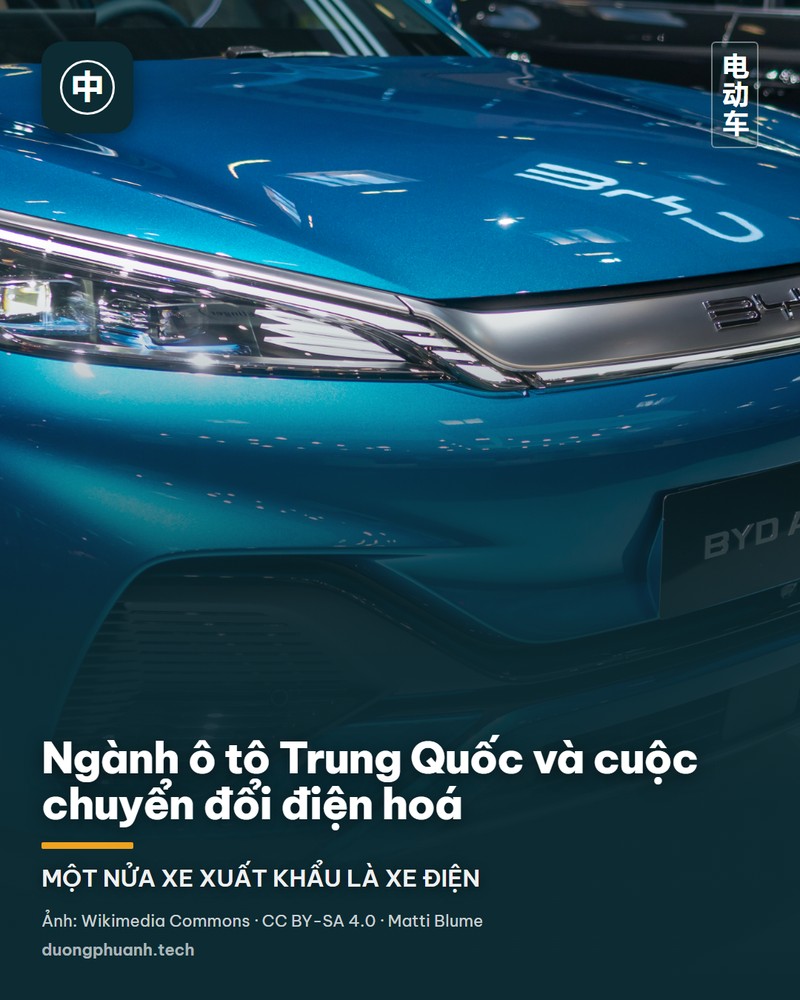 Xe điện BYD Atto 3 màu xám bạc nhìn từ phía sau bên hông: đèn hậu đỏ kiểu thanh ngang, dòng chữ BUILD YOUR DREAMS trên cửa cốp, mâm hợp kim năm chấu, biển số Đức màu trắng, nền là toà nhà xám và mặt đường