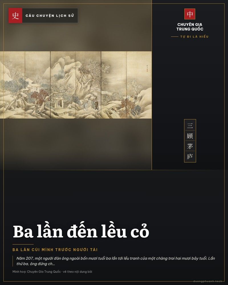 Tranh Yosa Buson vẽ đoàn người băng tuyết tới lều tranh Gia Cát Lượng
