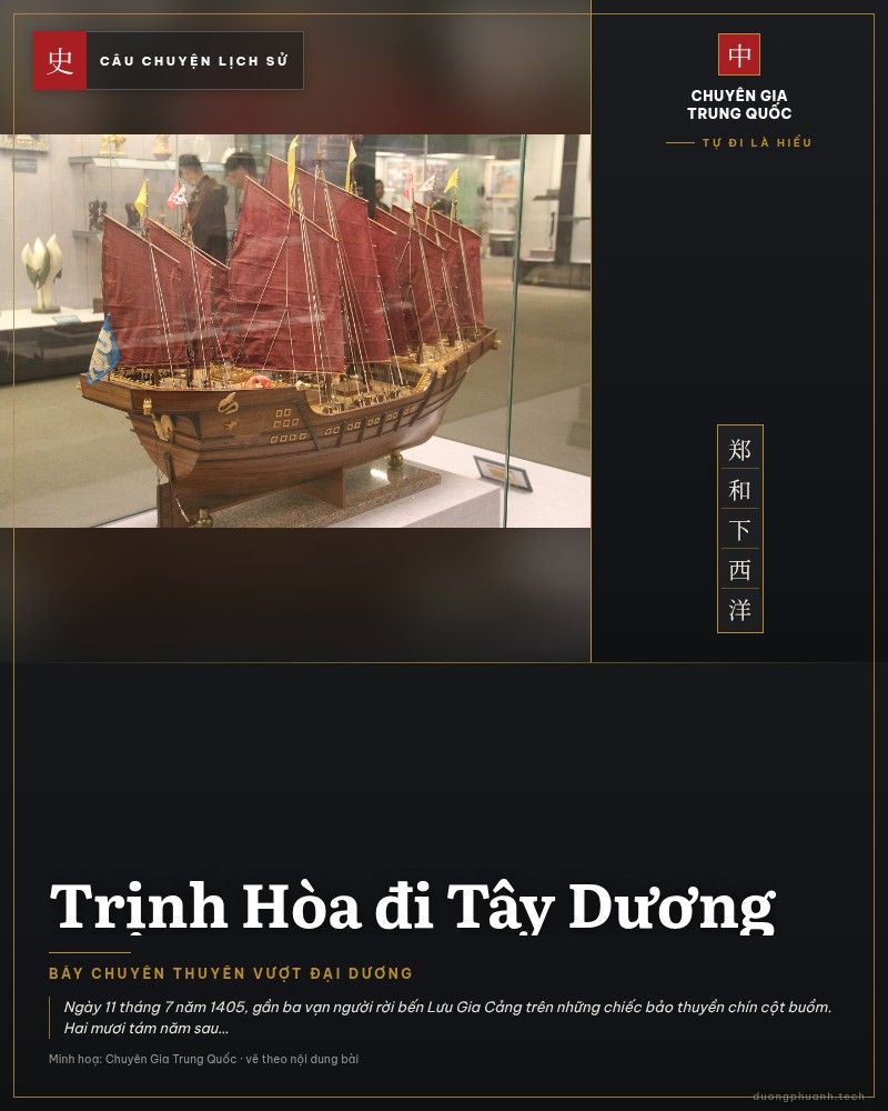 Mô hình tàu bảo thuyền Trịnh Hòa với cánh buồm đỏ trong bảo tàng