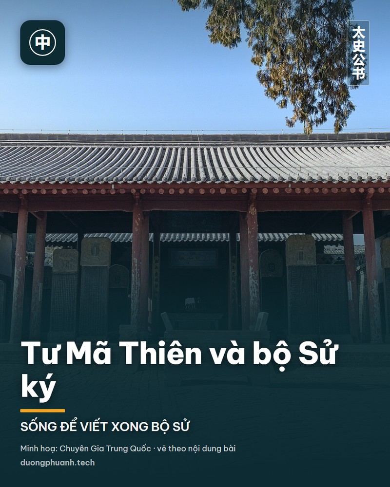 Điện thờ chính với hàng cột đỏ trong đền Tư Mã Thiên ở Hàn Thành