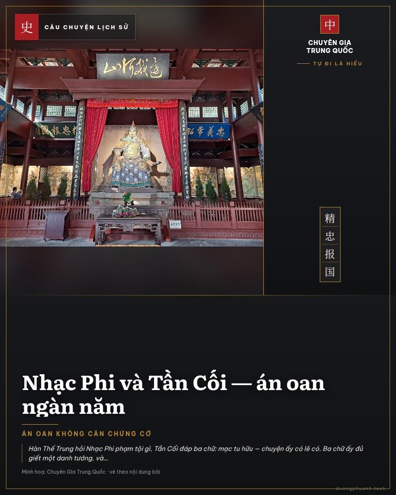 Tượng thờ Nhạc Phi giữa điện với rèm đỏ trong miếu ở Hàng Châu