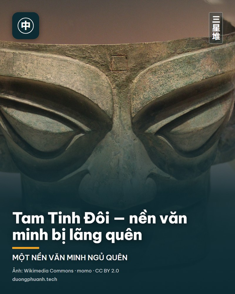 Tượng đồng người đứng cao lớn của Tam Tinh Đôi trong tủ kính bảo tàng