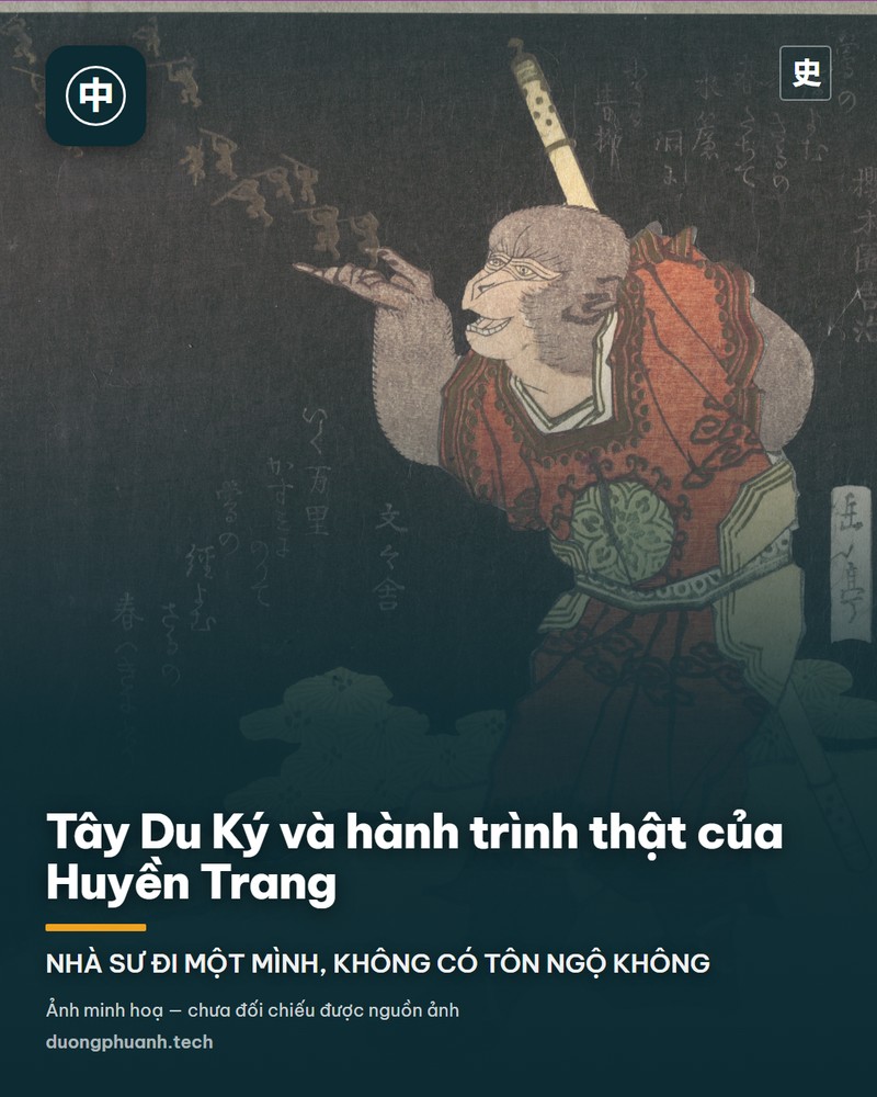 Tranh cổ trên vải ở Đôn Hoàng vẽ một nhà sư hành hương đội mũ rộng vành, sau lưng là giá gỗ đựng kinh sách và một ngọn đèn, tay cầm gậy, phía trên là một vị Phật nhỏ ngồi trong vầng sáng