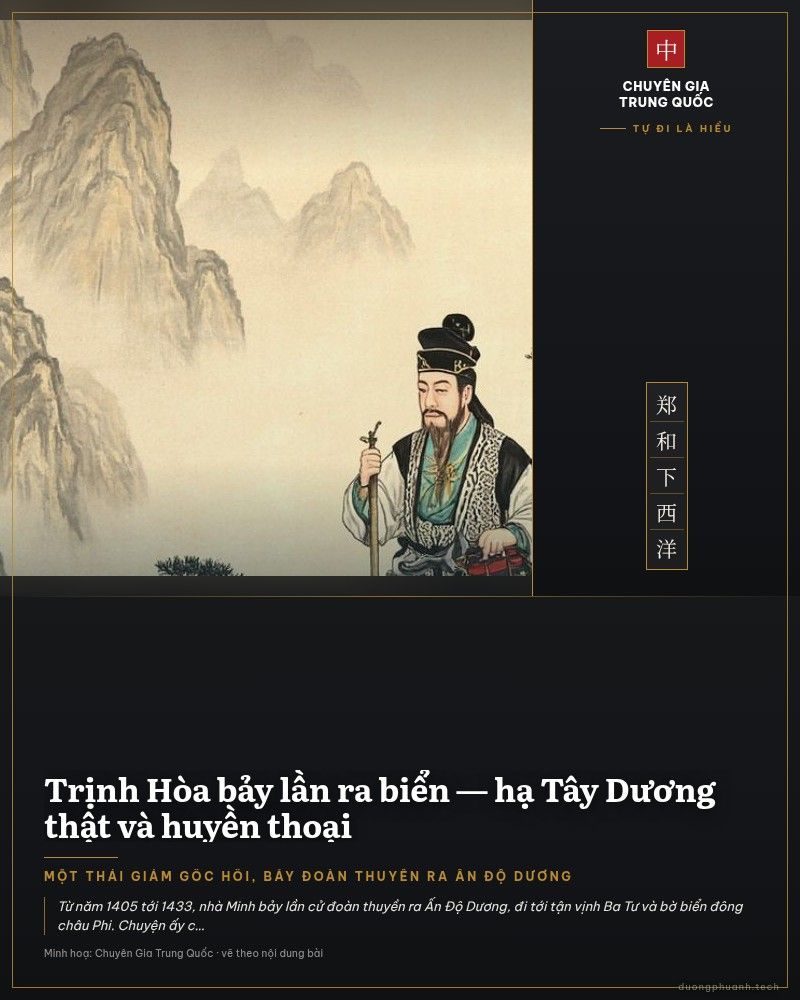Mô hình thuyền bảo cỡ lớn trưng bày trong tủ kính bảo tàng: thân gỗ nâu sẫm, mũi thuyền treo lá cờ xanh có hình rồng, nhiều cột buồm căng buồm đỏ, boong thuyền có lan can chạm và các ô cửa sổ hình chữ nhật