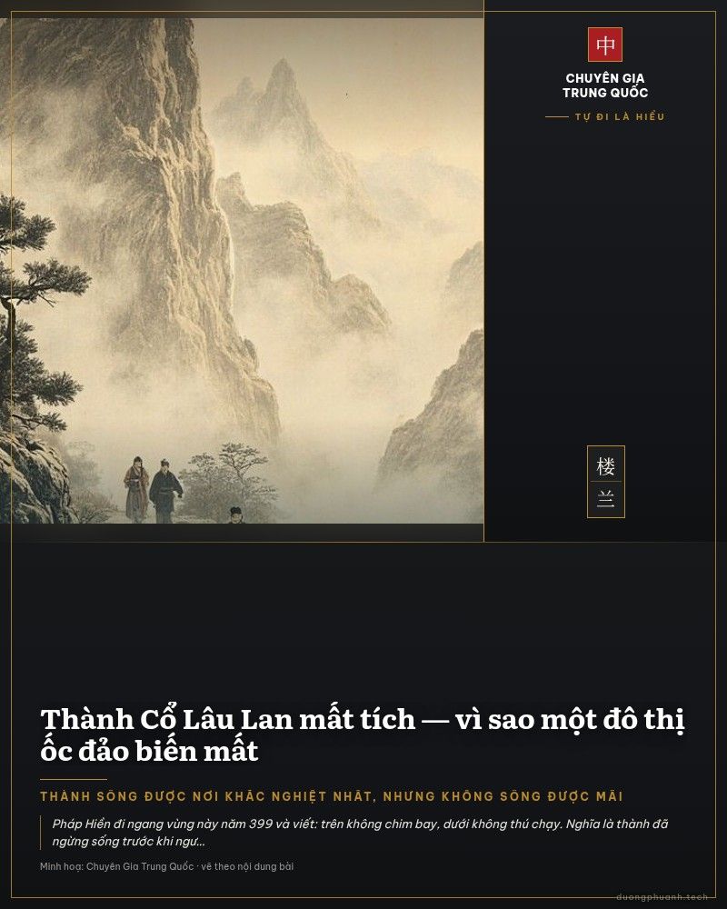 Bức tranh tường trong một ngôi mộ cổ ở vùng Lâu Lan, Tân Cương, vẽ hàng nhân vật mặc áo choàng đỏ và xanh trên nền đất bạc màu, nhiều chỗ đã bong tróc, niên đại khoảng thế kỷ thứ ba đến thứ năm