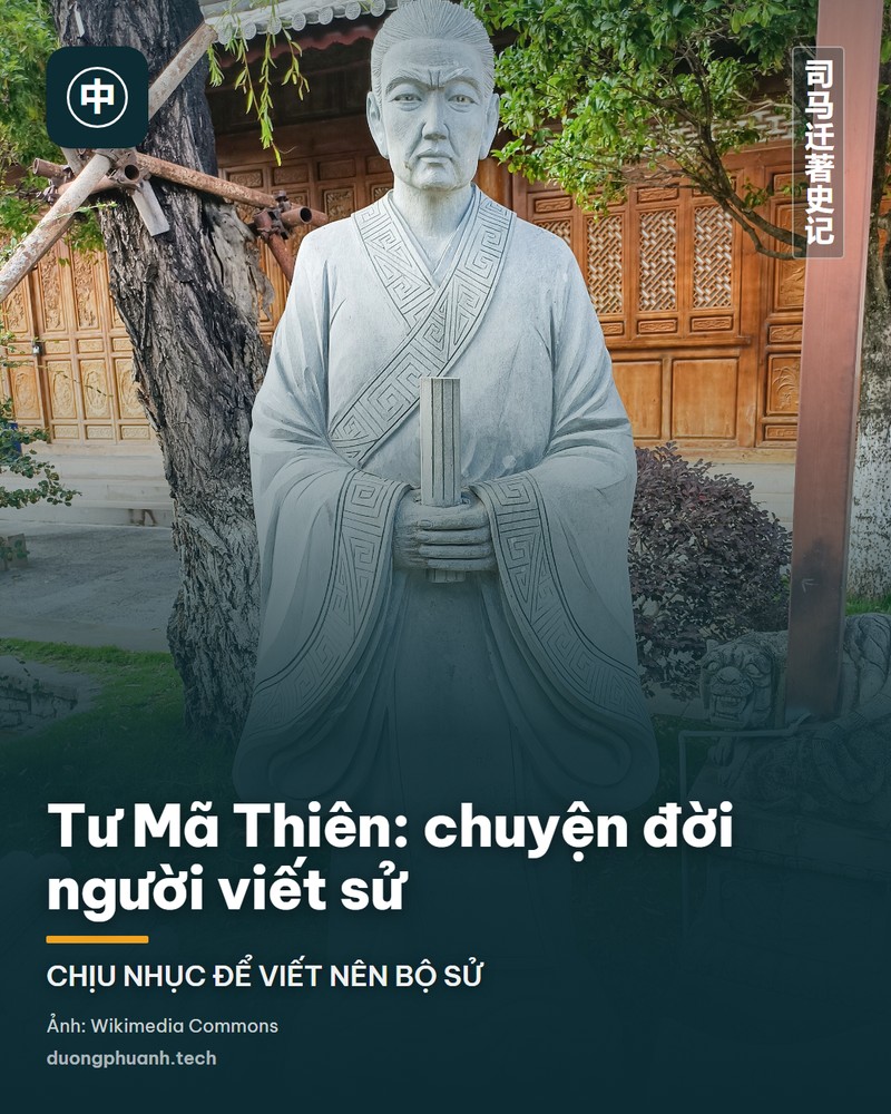 Tượng đá Tư Mã Thiên cầm thẻ tre tại bảo tàng phương chí Trung Quốc