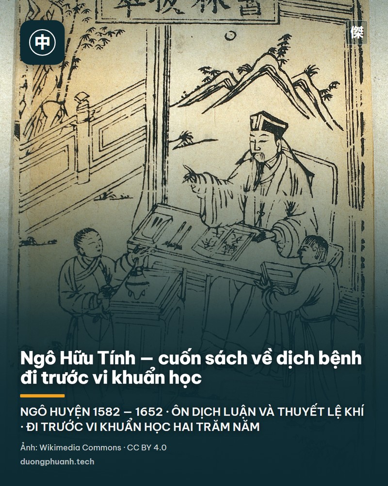 Trang sách cổ in chữ Hán theo cột dọc trên giấy ngả vàng: bên phải là đoạn văn nói về chứng ôn dịch kèm một ô nhỏ vẽ hình chiếc lưỡi màu đỏ đều; bên trái là tên và cách bào chế một phương thuốc, có các vị như tế tân, bạch chỉ, đương quy.